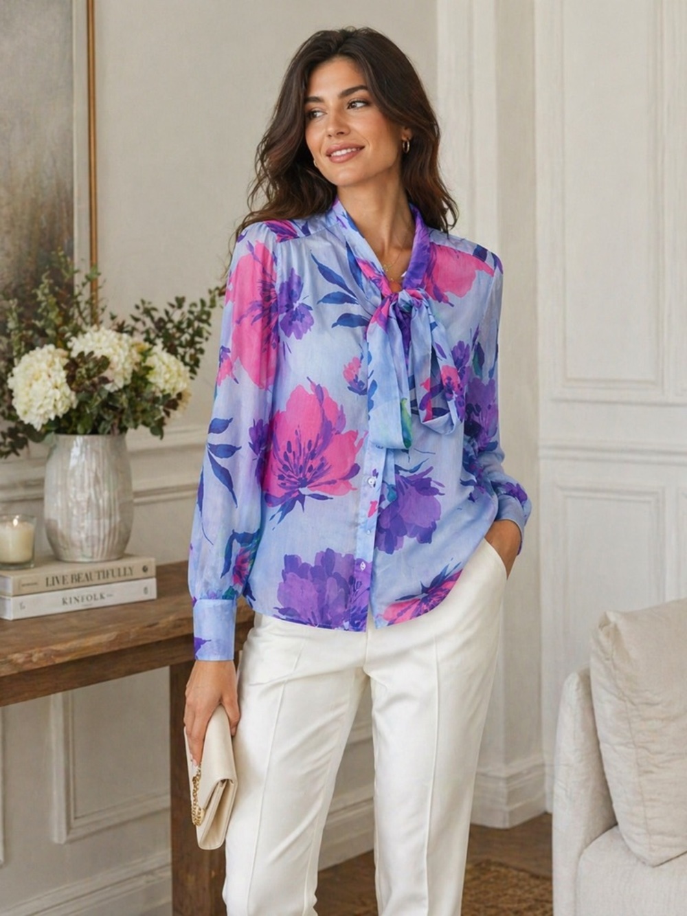 Suzy Shier • NWT Floral Sheer Blouse PTP 19” - Picture 1 of 3